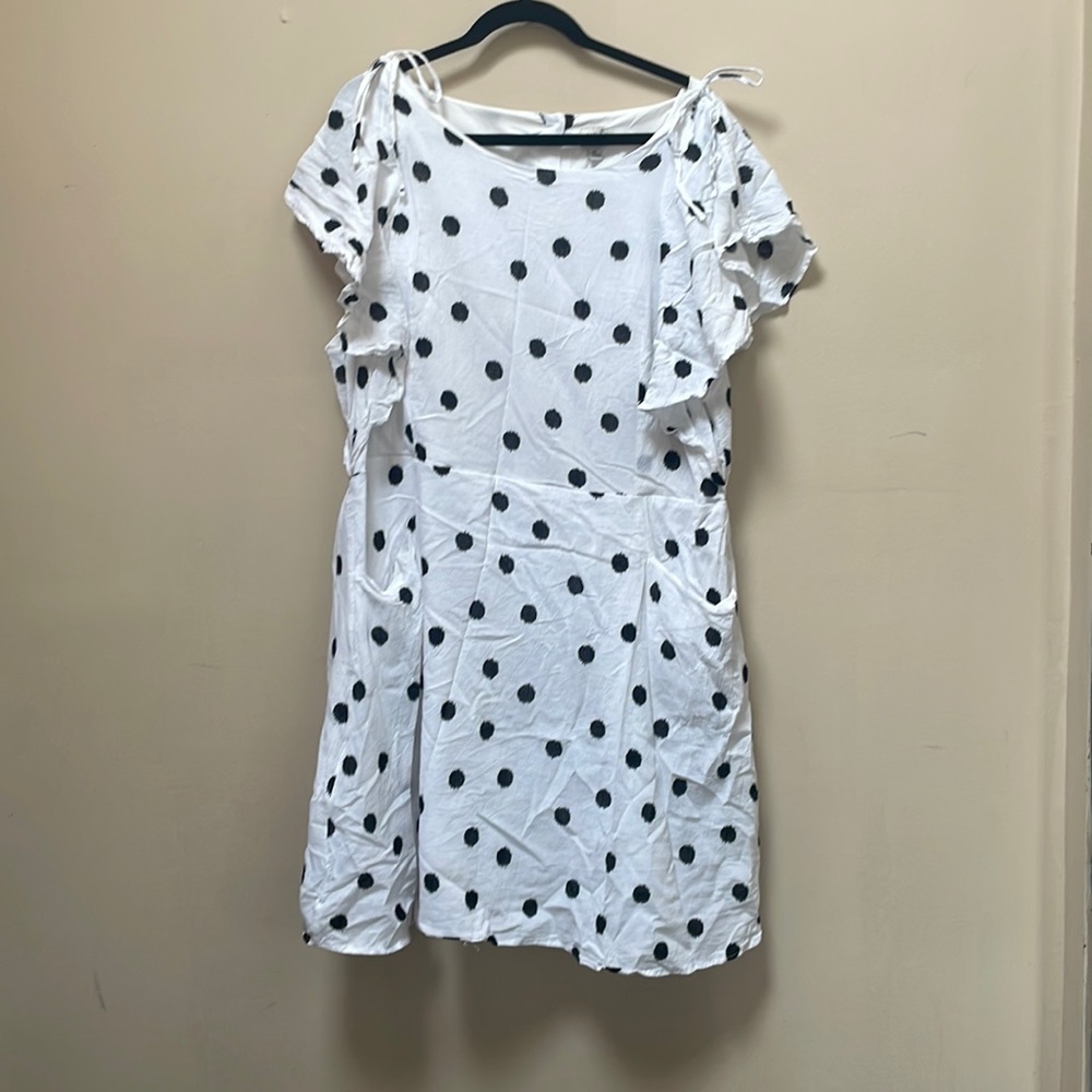 A New Day Plus Polka Dot Dress Flutter Sleeves and Button Back
